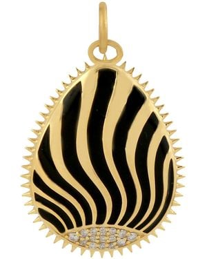 Artisan 14k Gold Pave Diamond Designer Enamel Charm Pendant Handmade Jewellery - Metallic