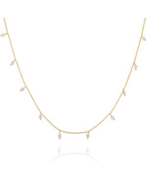 Coco & Kinney January Birthstone Necklace- Rose Quartz - Metallic