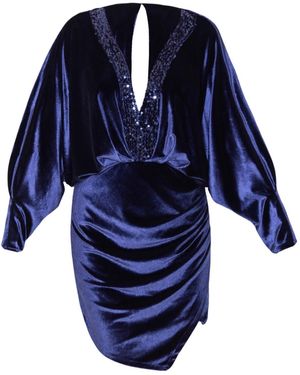Otthie Mini Draped Velvet Dress - Blue