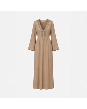 Haris Cotton Neutrals Maxi Long Sleeved Dress - Natural