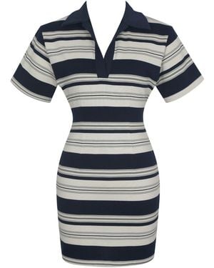 Miss Circle New York Whitley & Ivory Piqué Cotton Striped Collared Mini Dress - Blue