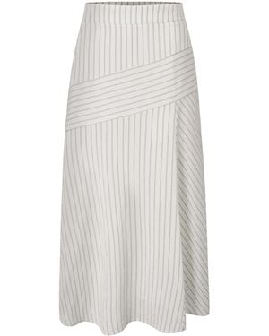 Smart and Joy Flared Midi Skirt With Stripes - White