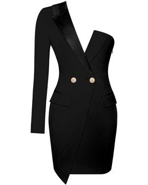 Miss Circle New York Keep One Up Crepe Tuxedo Blazer Dress - Black
