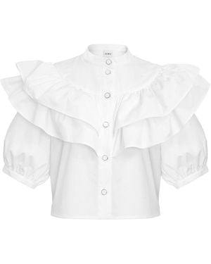 AOIFE Ruched Layered Cotton Twill Blouse - White