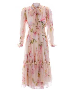 Sofia Tsereteli Long Cream "magnolia" Dress - Pink