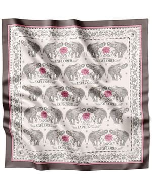 Lamberty Munich Neutrals Elephant Odyssey Classic Silk Scarf - Multicolor