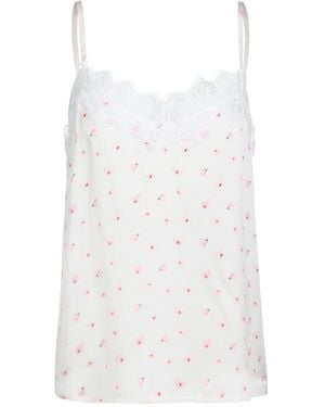 Modallica Freya Printed Organic Peace Silk Top With Flowers - White