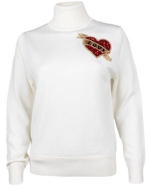 Laines London Neutrals Laines Couture Love Heart Embellished Knitted Roll Neck Jumper - White