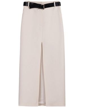Nocturne Neutrals Belted Front Slit Maxi Skirt - Natural