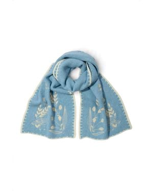 Saachi Embroidered Aviary Wool Scarf - Blue