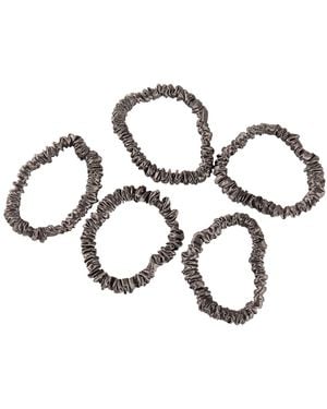Soft Strokes Silk Pure Mulberry Silk Skinny Scrunchie Set Of Five - Metallic