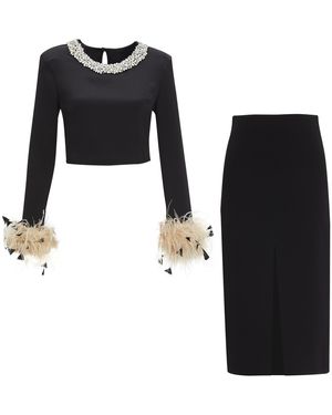 By Felizia Embellished Crop-Top & Midi Skirt Co-Ord Set - Black
