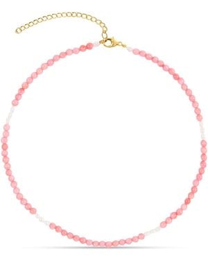 Amadeus Ines Coral & Pearl Gemstone Beaded Necklace - Red