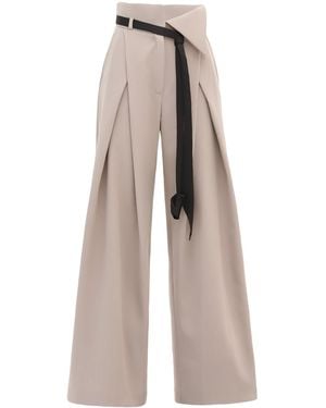 Julia Allert Neutrals Fashion Forward Wide-Leg Pants & Contrast Belt - Brown