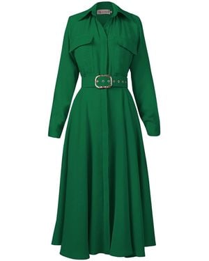ALINA CERNĂTESCU Patty Forest Sustainable Viscose Midi Dress With Pockets And Textile Belt - Green