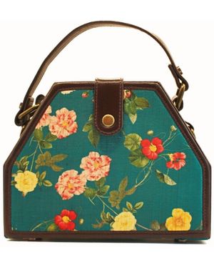 Richa Sharma Tussah Silk And Vegan Leather Clutch Bag - Green