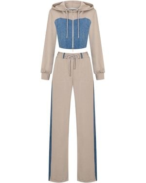 Gov Denim Neutrals Denim Detail Cotton Tracksuit Set With Two-Way Zipper – Light - Blue