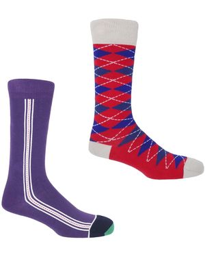 Peper Harow - Made in England Andover & Crimson Argyle Socks Two Pack - Pink