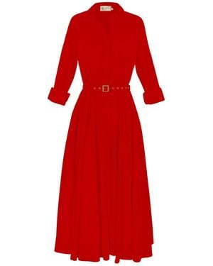 ALINA CERNĂTESCU Vera Viscose Office & Cocktail Midi Dress With Textile Belt - Red