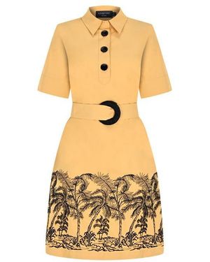 Exquise Regular Printed Hem Belted Cotton Dress - Metallic