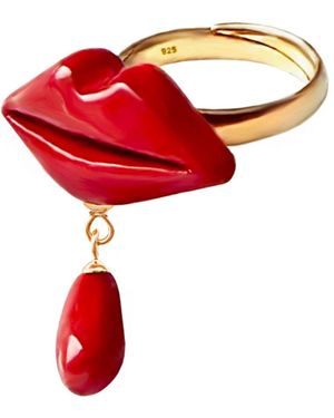 Sculp Lipstick Drop Lips Dangle Ring - Red