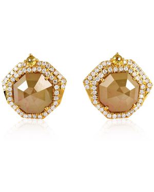 Artisan Ice Diamond Stud Earrings 18k Solid Yellow Gold Handmade Jewellery - Metallic