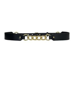 Haute Cuir Chained Slim Leather Belt - Black