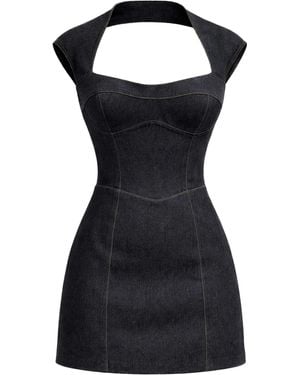 Nocturne Backless Mini Denim Dress With Built-In Cup Detail - Black
