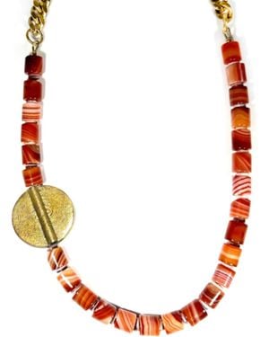 Rachel Nathan Banded Agate & Brass Medallion Necklace - Red