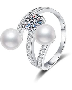 Angel Barocco Moissanite Diamond Pearls Ring - Metallic