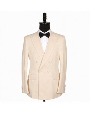 DAVID WEJ Neutrals Alfredo Double Breasted Peak Lapel Blazer - Natural
