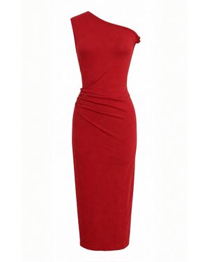 Marianne by Marie Jordane Ciara Asymmetrical Upcycled Cotton Jersey Midi Dress Made - Red