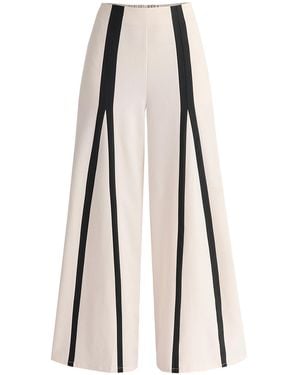 Paisie Neutrals Contrast Detail Wide Leg Pants - Natural
