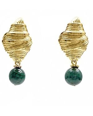 Farra Malachite Dangle Stud Earrings - Metallic