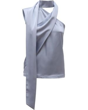 Julia Allert Asymmetrical Satin Top With Choker Collar Light - Blue