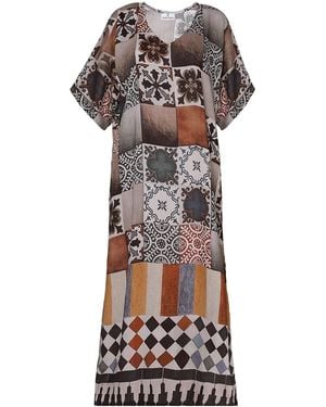 DHARA SHETH DUBAI Celestial Tesserae Mosaic Print Long Cotton Kaftan Dress - Brown