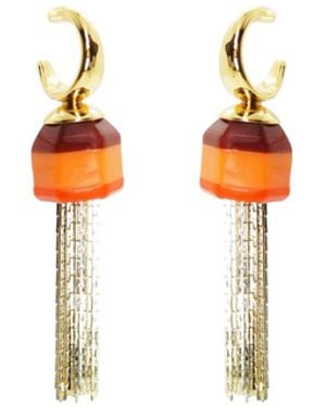 Gissa Bicalho Acrylic Handmade Earring Fringe Butterfly - Orange