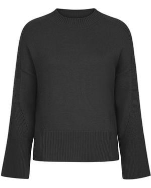Loop Cashmere Ribbed Detail Lofty Crew Sweatshirt - Black
