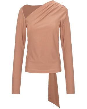 BLUZAT Neutrals Cappuccino Jersey Top With Asymmetric Neckline - Pink
