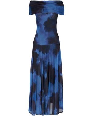 Juan Avellaneda X Seeiou Printed Midi Dress With Off-Shoulder Naima - Blue