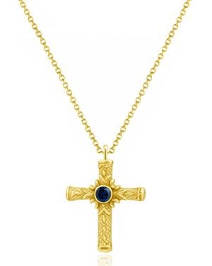 Unaloe Vermeil Cross Necklace With Sapphire – Luxury Pendant - Metallic