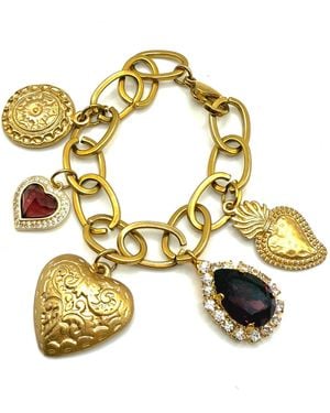 Achala Handcrafted Neutrals Magali Crystal & Heart Charm Bracelet - Metallic