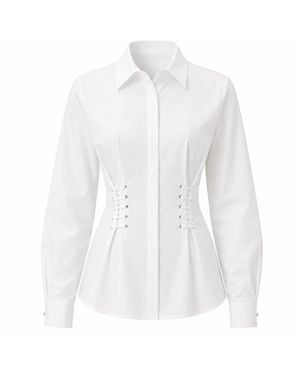 Exquise Miya Shirt Collar Eyelet Detail Fitted Shirt - White