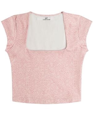 Cloud Haven Jacquard Square Neck Tee - Pink