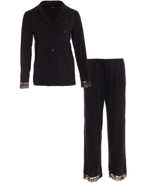 Pretty You London Bamboo Lace Pyjama Set - Black