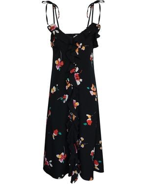 2KStyle Fiona Ruffled Floral Print Slip Midi Dress - Black