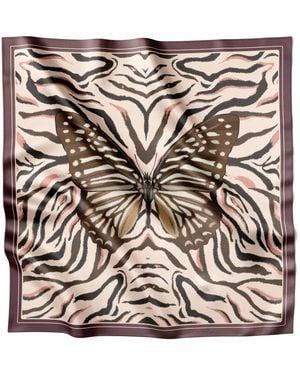 Lamberty Munich Rose Neutrals Spotted Zebra Butterfly Midi Silk Scarf - Multicolor