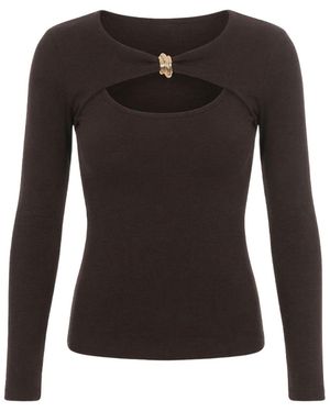Monlicia Detail Cutout Long Sleeve Stretch Mila Top - Black