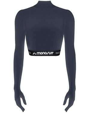 Monosuit Long Sleeve Turtleneck Crop Top - Blue