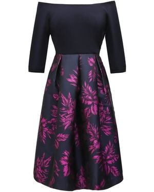 Smart and Joy Bi-Material Dress With Floral Brocade - Blue